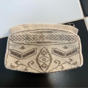 Vintage Beaded Belt Loop Bag Clutch Made in Czechoslovakia Ivory Cream